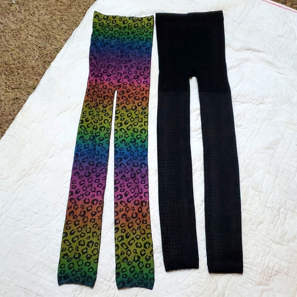 💥 NWOT Steve Madden Lined Tights Black Animal Print BONUS Rainbow Leopard